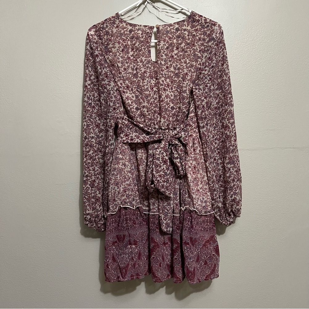Floral V-Neck Long Sleeve Dress - Picture 2 of 3